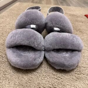 UGG Gray Fluffy Slippers